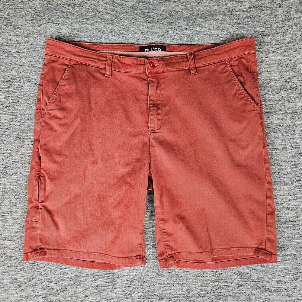 DUER Live Free Journey Chino Shorts Mens 38 Red Stretch 9" Lightweight Pockets